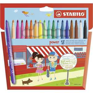 Cartoleria Pennarello - STABILO power - Punta Media - Astuccio da 18 - Colori assortiti Stabilo