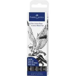 Cartoleria Set Comic Black con 4 Pitt Artist Pen neri (SB,1.5, XS,F) Faber-Castell