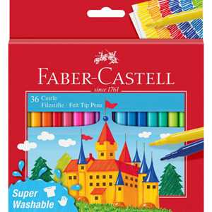 Cartoleria Astuccio in cartone con 36 pennarelli Castello superlavabili, punta fine Faber-Castell
