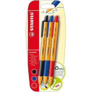 Cartoleria Penna a sfera Ecosostenibile - STABILO pointball - CO2 neutral - Pack da 3 - Nero/Blu/Rosso Stabilo