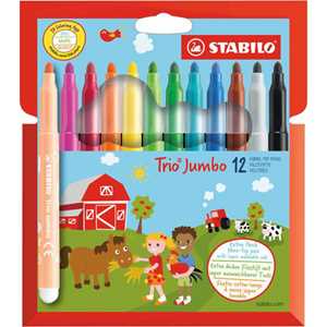 Cartoleria Pennarellone super lavabile - STABILO Trio Jumbo - Astuccio da 12 - Colori assortiti Stabilo