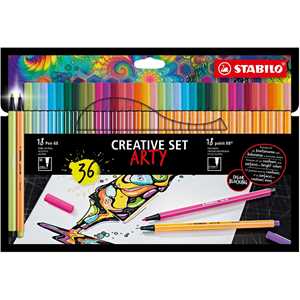 Cartoleria Creative Set STABILO ARTY STABILO point 88 & Pen 68 Astuccio da 36 Colori 17 fineliner point 88, 19 pennarelli Pen 68 Stabilo