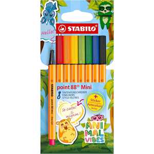 Cartoleria STABILO point 88 Mini - Animal Vibes - Fineliner - Astuccio da 8 - Colori assortiti Stabilo