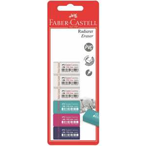 Cartoleria Blister 6 gomme in vinile per matita 7086-40 , rettangolare, senza PVC, 3 bianche+3 colorate dust free Trend Faber-Castell